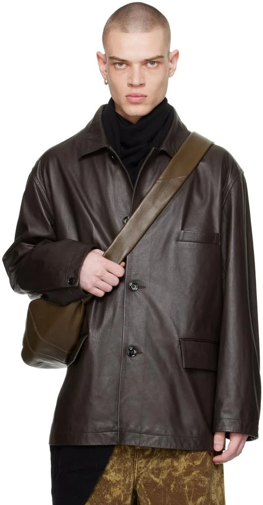 Lemaire Brown Spread Collar Leather Jacket 1