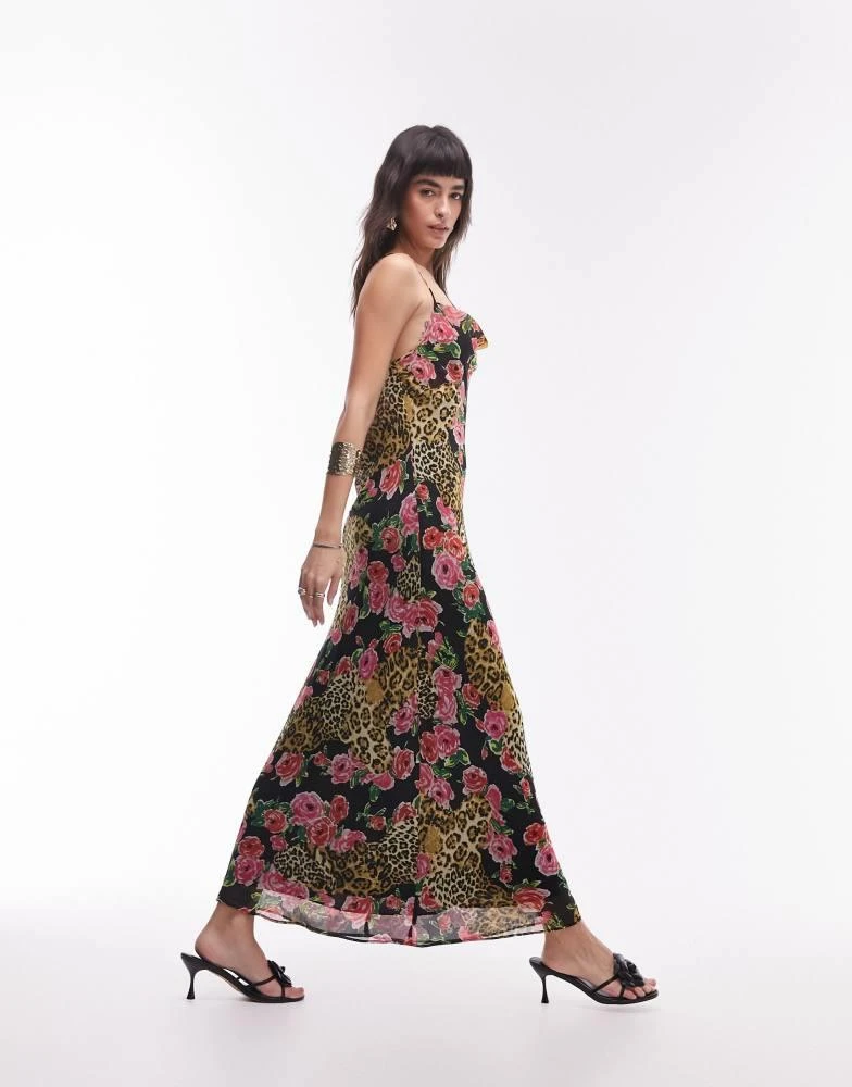 Topshop Topshop cami slip midi dress in leopard and rose print 4