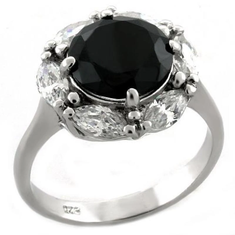 FASHNZFAB Rhodium 925 Sterling Silver Ring with AAA Grade CZ in Jet