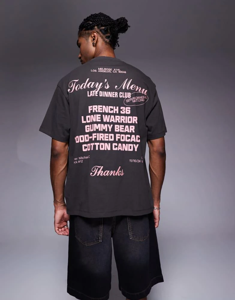 Bershka Bershka late dinner club t-shirt in brown 3