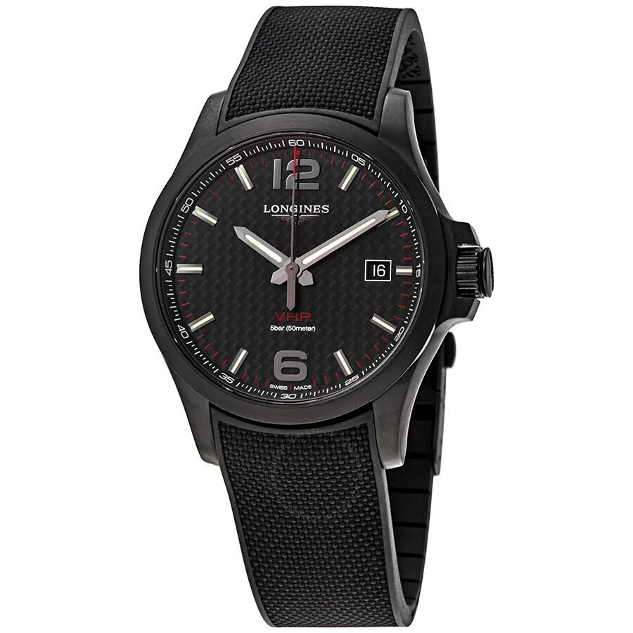 Longines Conquest V.H.P. Perpetual Quartz Black Carbon Dial Men's Watch L3.726.2.66.9 1