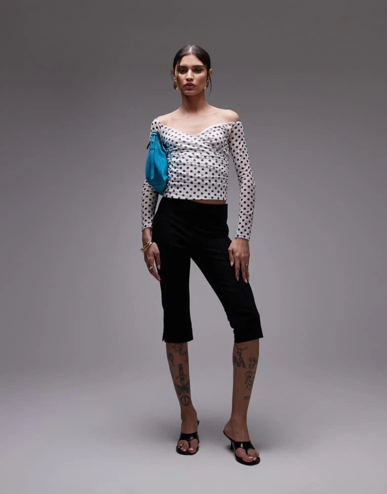 ASOS ASOS DESIGN mesh wrap bardot top in white polka dot 3