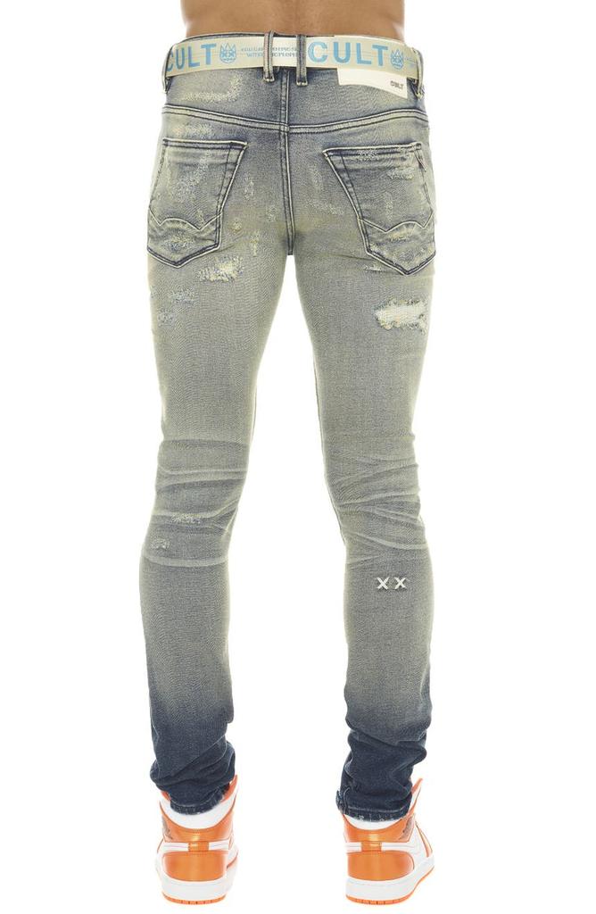 Cult of Individuality Punk Rip & Repair Super Skinny Stretch Jeans with Web Belt