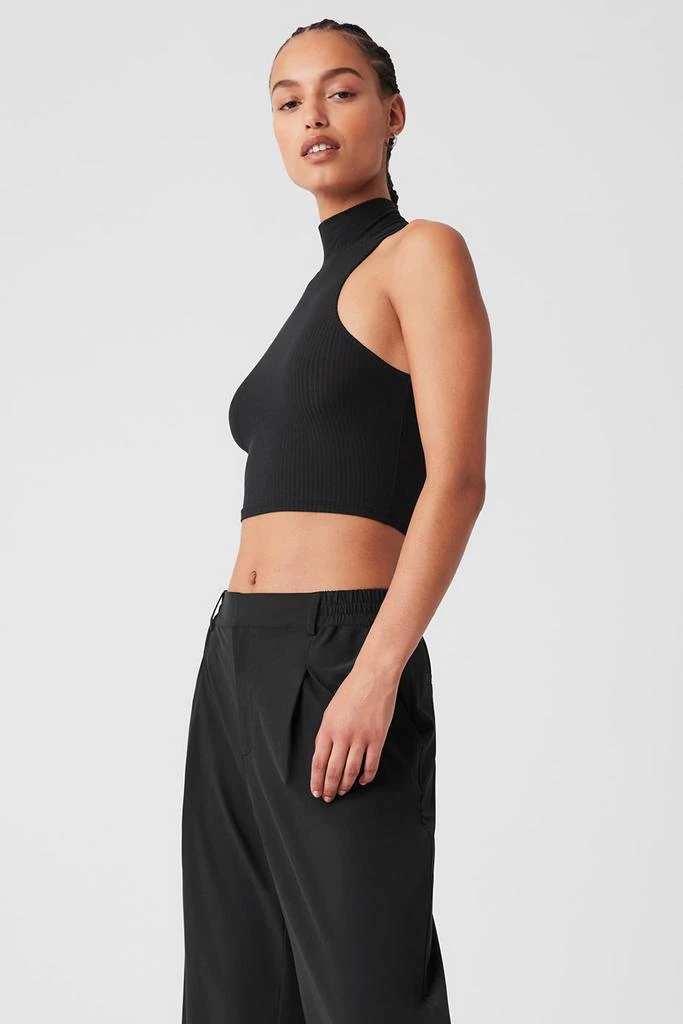 Alo Ribbed Sea Coast Cropped Turtleneck Tank - Black 3