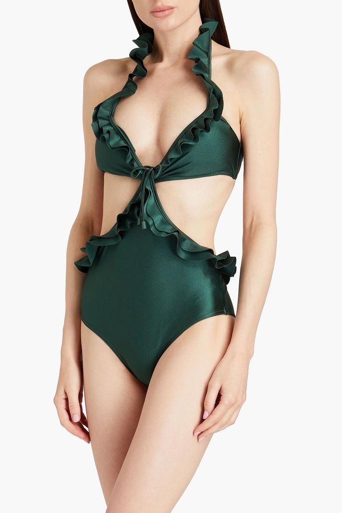 Zimmermann Ruffled cutout halterneck swimsuit