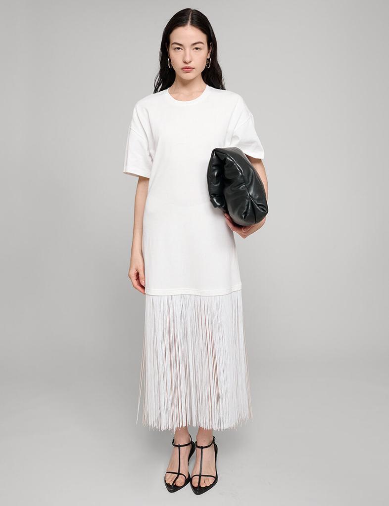 Pixie Market White Fringe Cotton Tee Dress