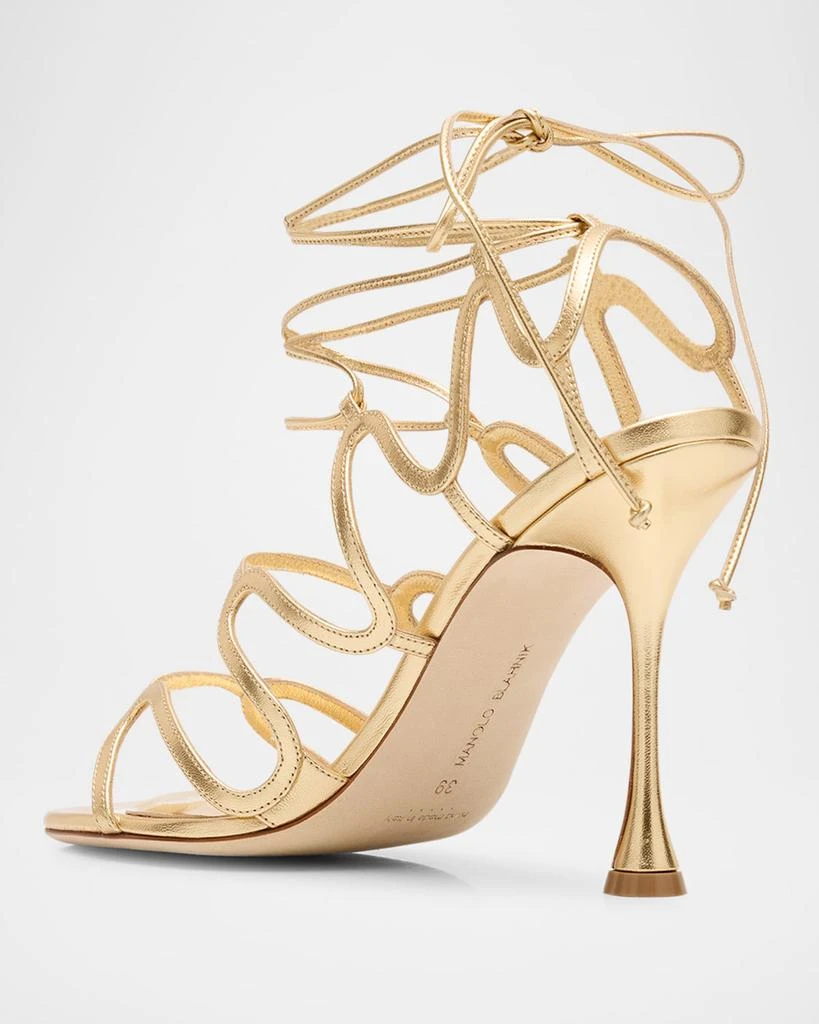 Manolo Blahnik Caged Metallic Ankle-Tie Sandals 4