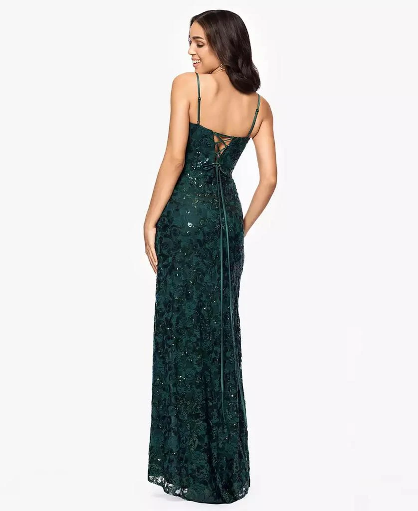 Blondie Nites Juniors' Sequined Lace Cutout-Front Lace-Up-Back Gown 2