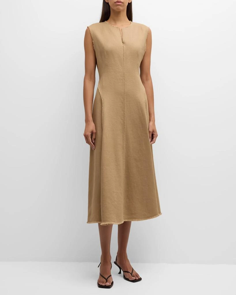 Lafayette 148 New York Sleeveless Fringe-Trim Linen Midi Dress 2