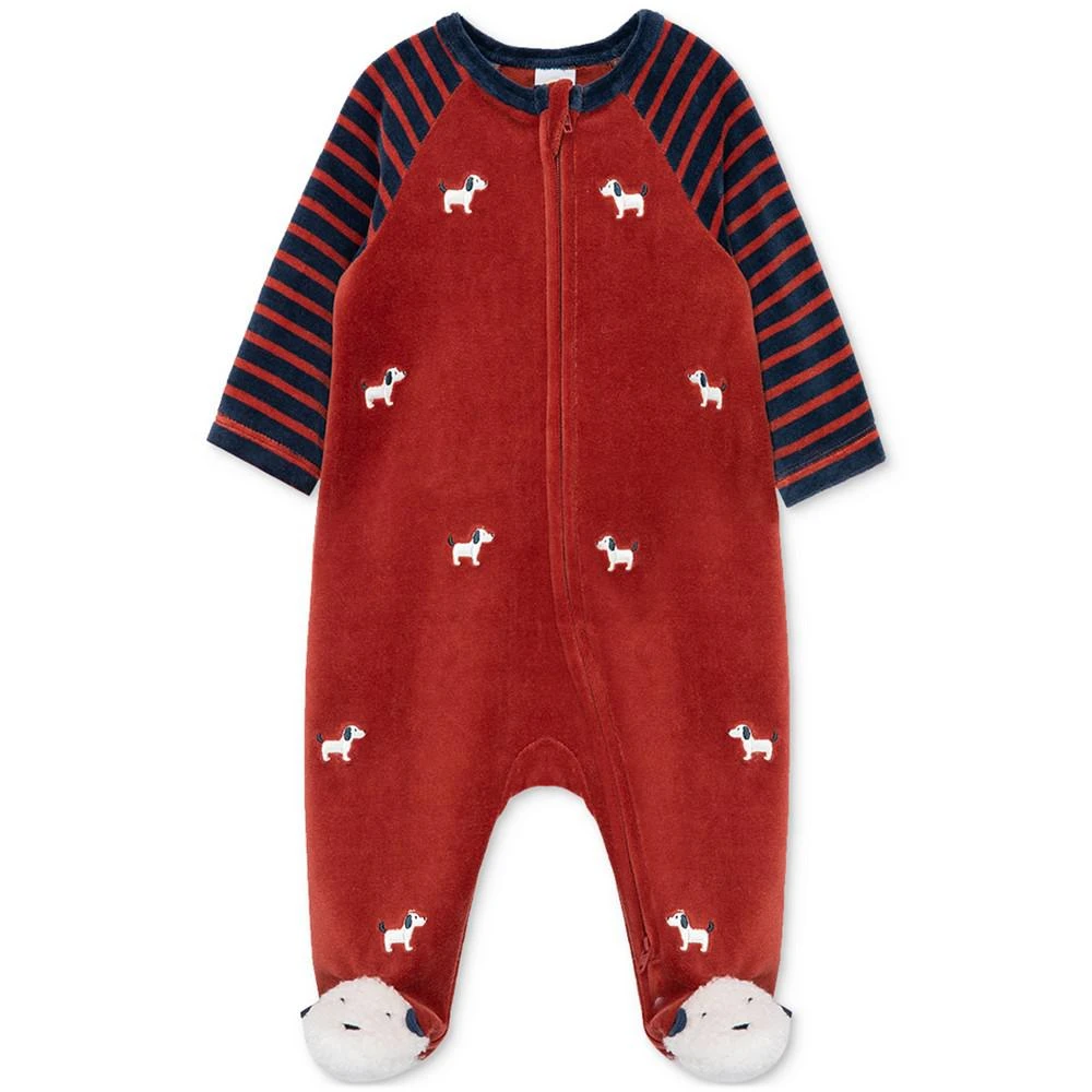 Little Me Baby Boys Puppy Embroidered Velour Footed Coverall 1