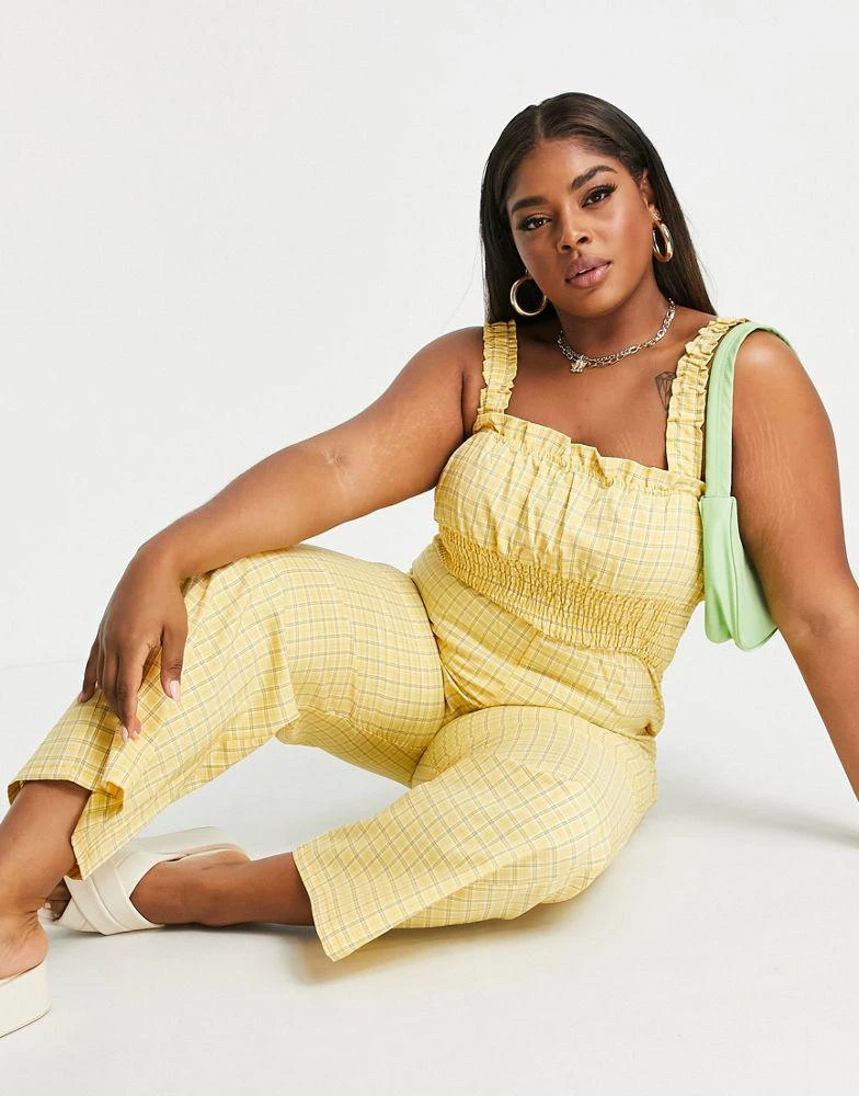 Fashion Union Plus Fashion Union Plus shirred waist wide leg jumpsuit in check 3