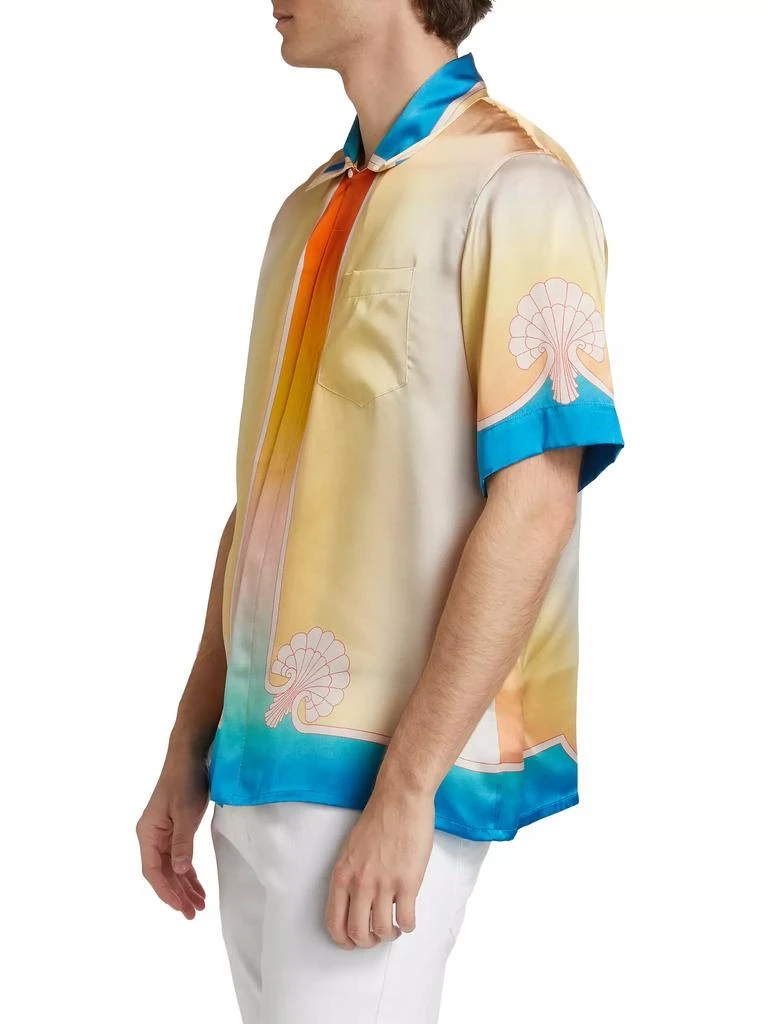 Casablanca Silk Satin Ombré Cuban Collar Short-Sleeve Shirt 4