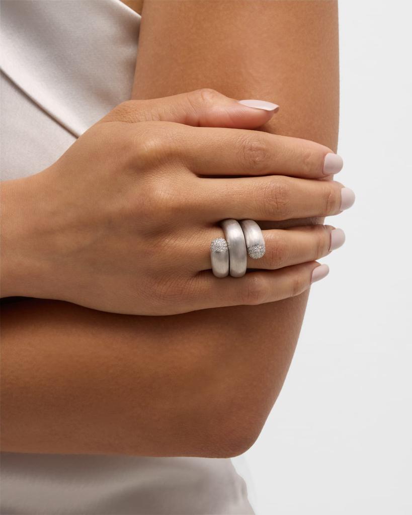 Piranesi 18K White Gold Satin Finish Pave Diamond Swirl Ring, Size 6.5