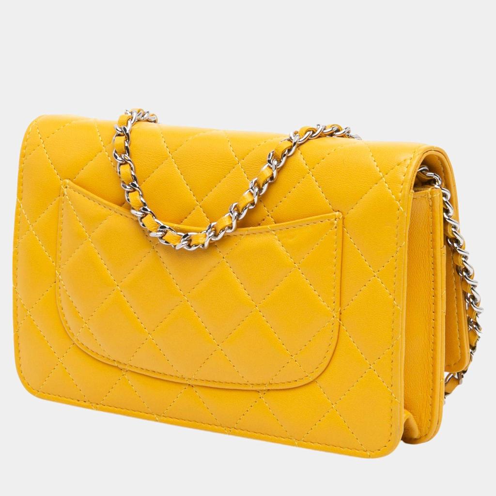 Chanel Chanel Yellow CC Quilted Lambskin Wallet On Chain