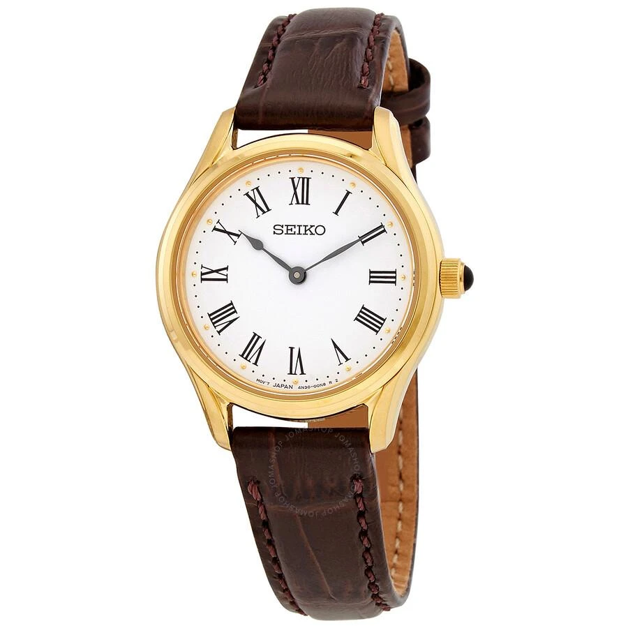 Seiko Quartz White Dial Brown Leather Ladies Watch SWR072P1 1