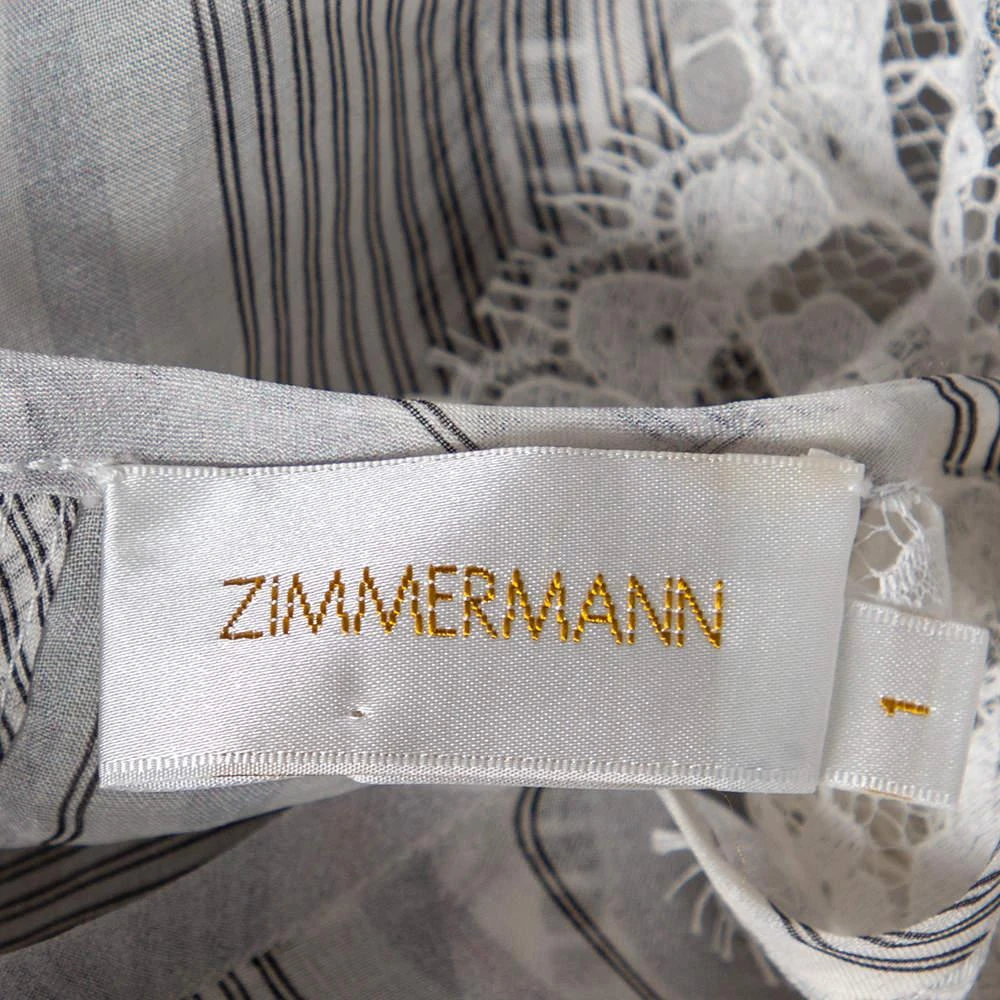 Zimmermann Zimmermann Grey/Blue Striped Cotton Havoc Lace Trimmed Shirt And Shorts Set S 5