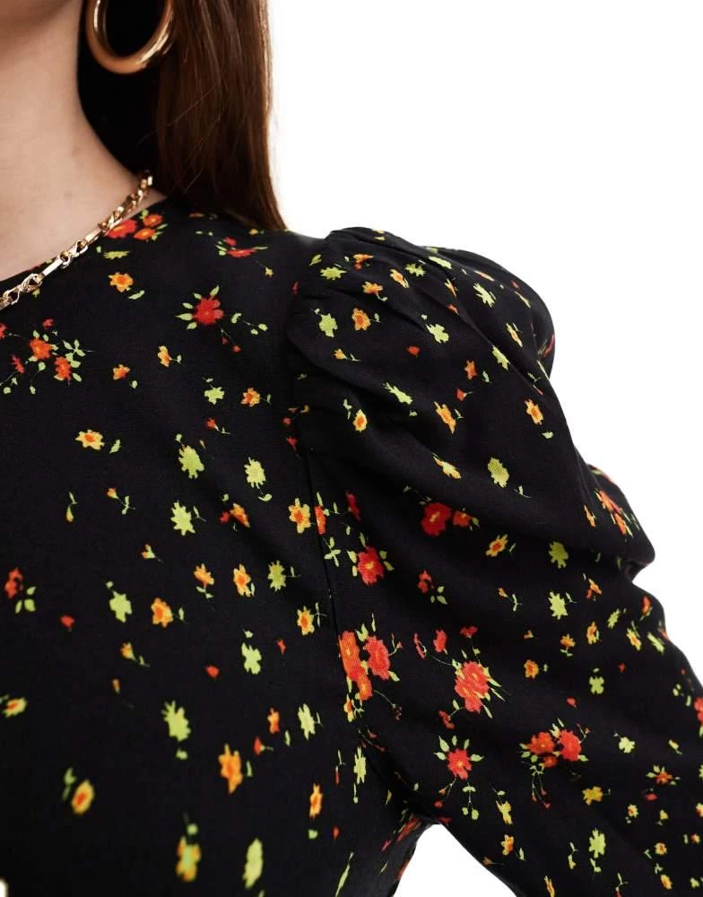 Miss Selfridge Miss Selfridge Ribbon detail tea dress in black floral print 3