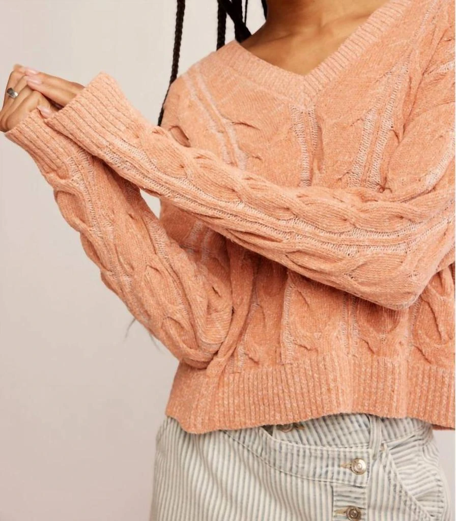 Free People Free People - Washed Cable V-neck Sweater 4