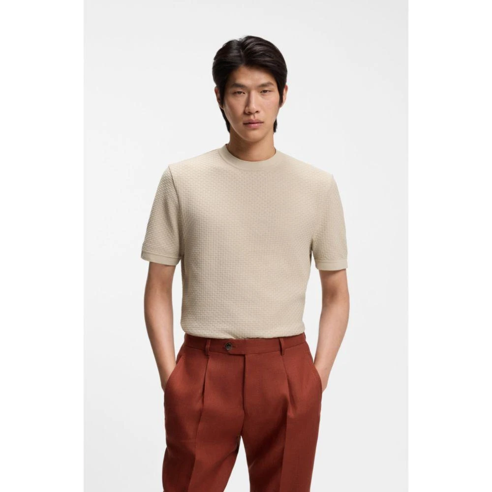 Hugo Boss Basket-weave T-shirt in mercerised cotton 3