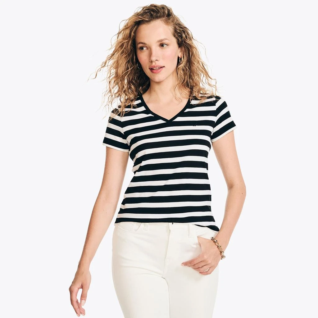 Nautica Womens Striped V-Neck T-Shirt 1