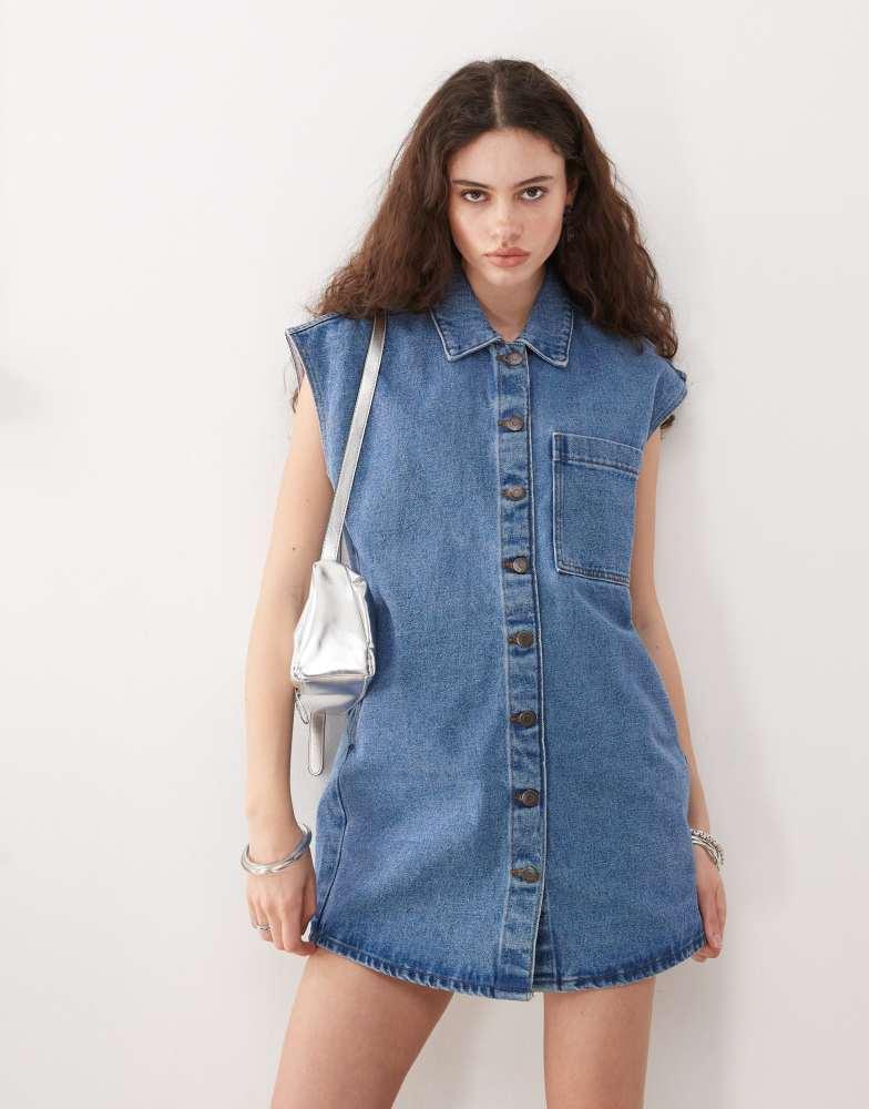 Noisy May Noisy May sleeveless denim mini dress in mid blue wash