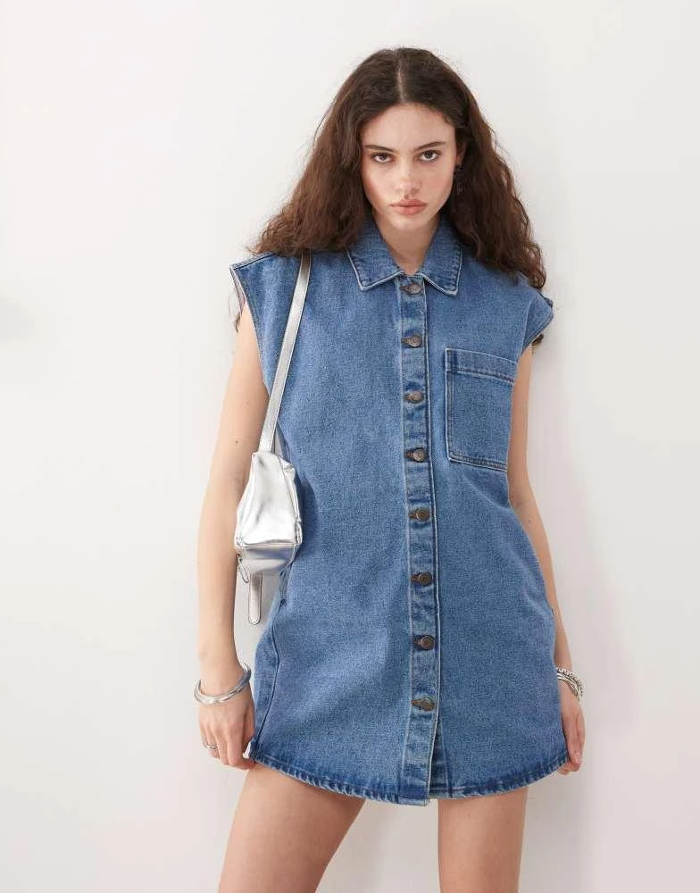 Noisy May Noisy May sleeveless denim mini dress in mid blue wash 1