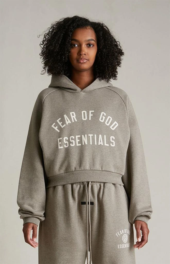 Essentials Women's Heather Grey Cropped Hoodie 2