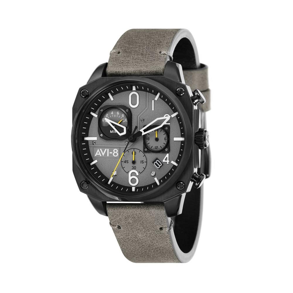 AVI-8 Men's Hawker Hunter Chronograph Retrograde Edition Gray Genuine Leather Strap Watch