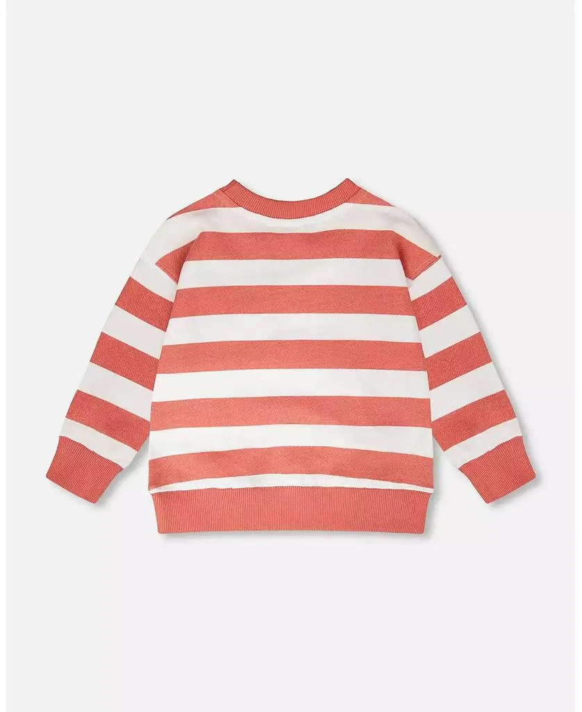 Deux par Deux Baby Boys French Terry Sweatshirt Brick and White Stripes 4