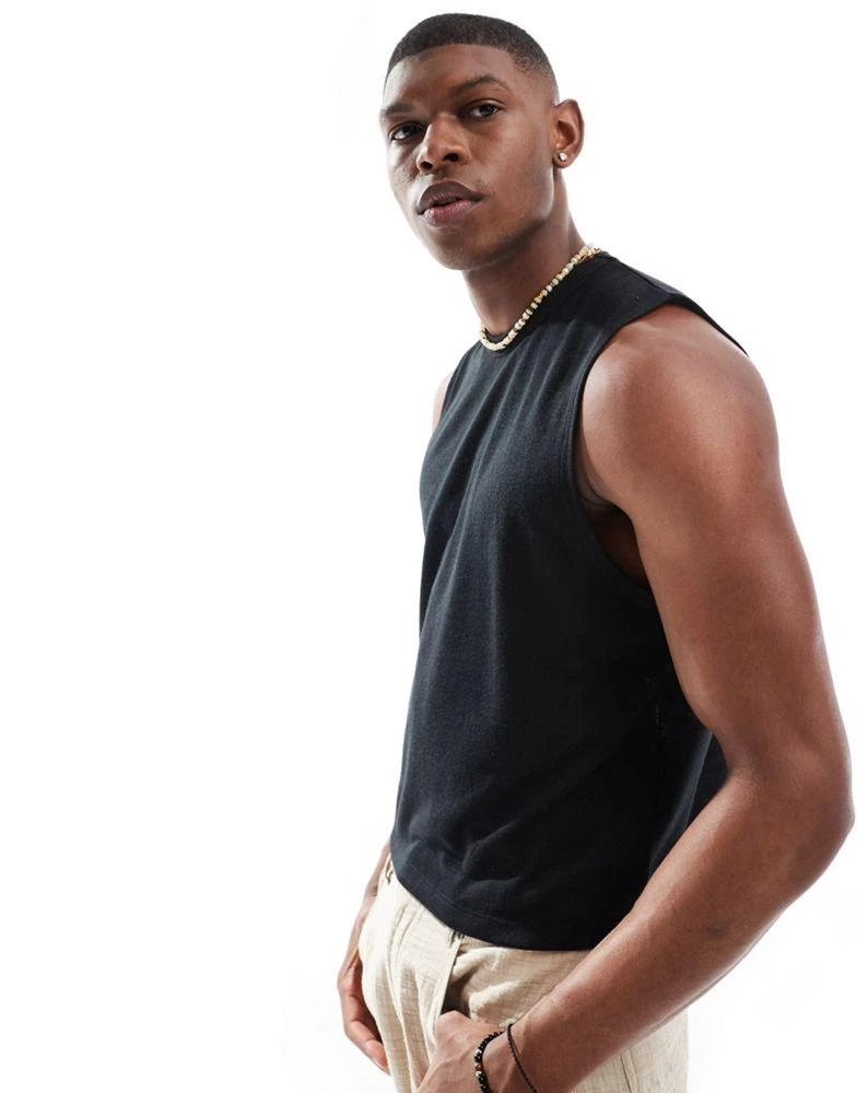 ASOS ASOS DESIGN linen look boxy vest in black 2