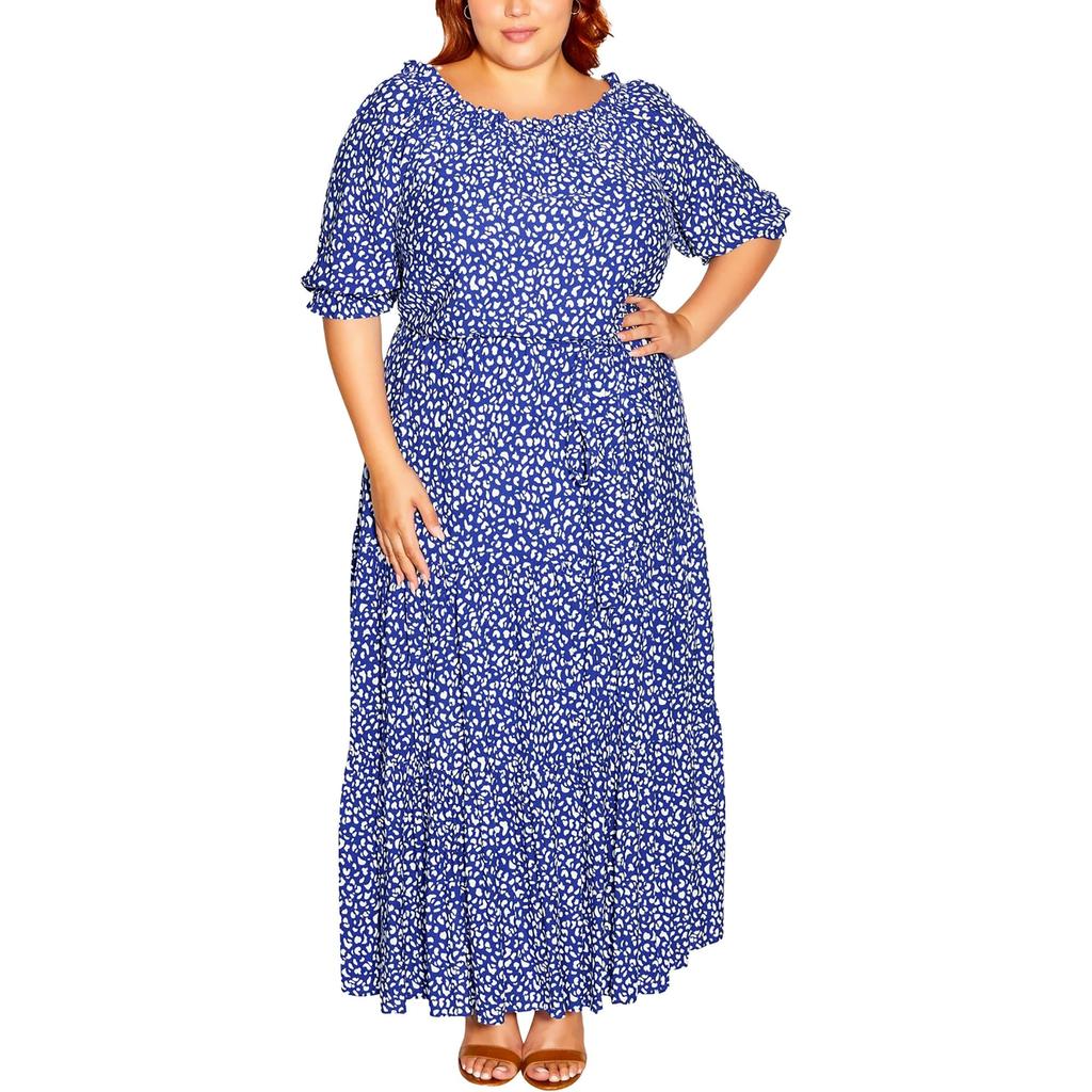 City Chic Emily Womens Ruffled Long Maxi Dress