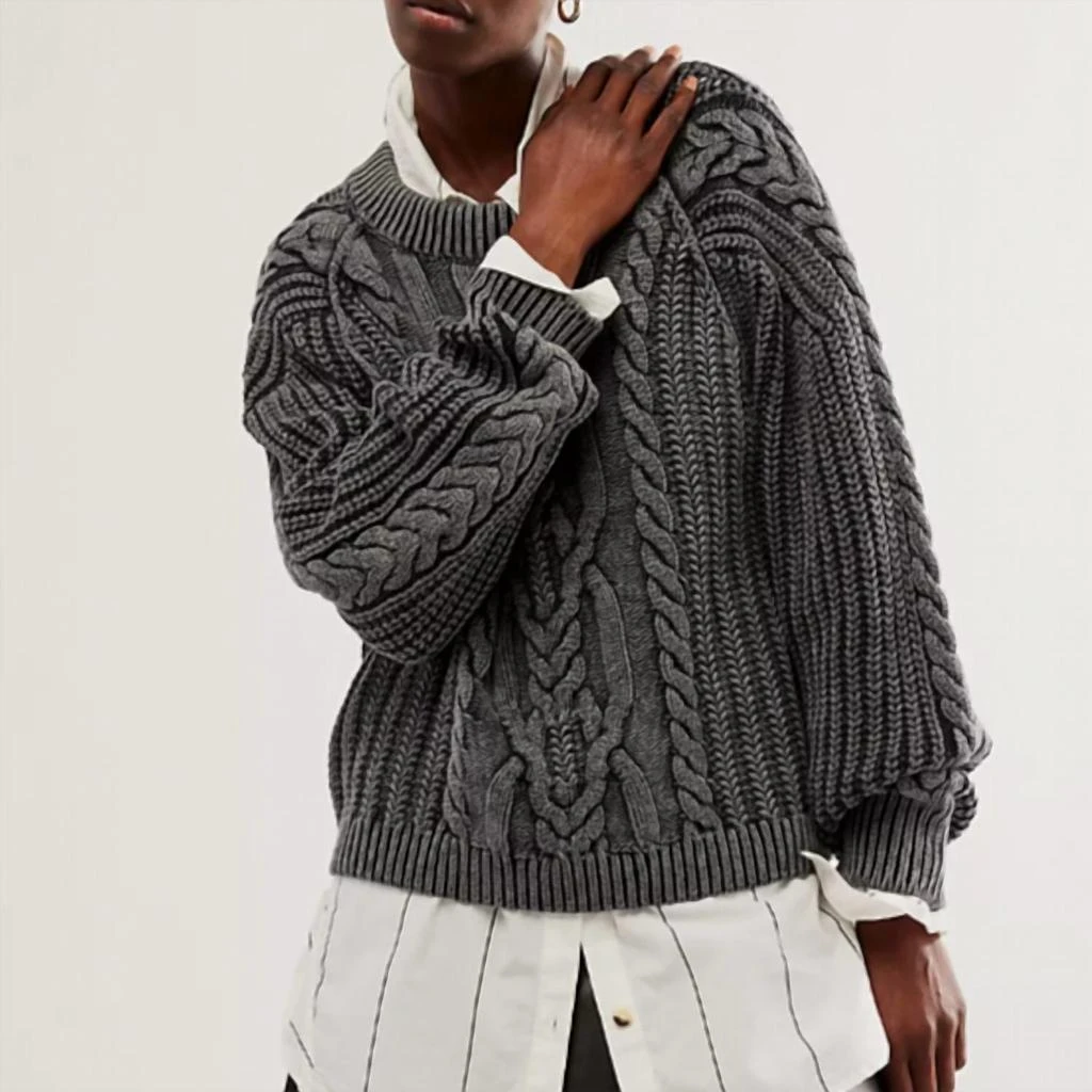 Free People Frankie Cable Sweater In Black 1
