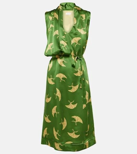 Dries Van Noten Printed silk satin wrap dress 1