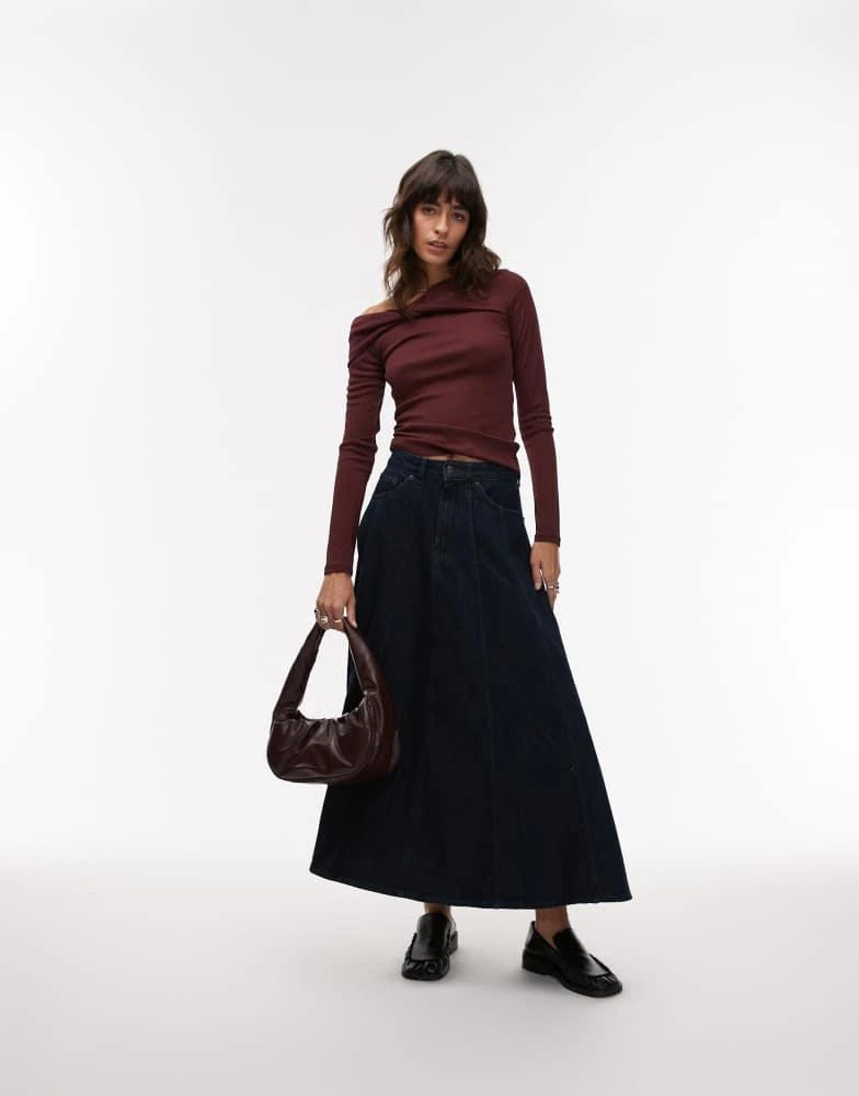 Topshop Topshop twist off shoulder top in burgundy 2