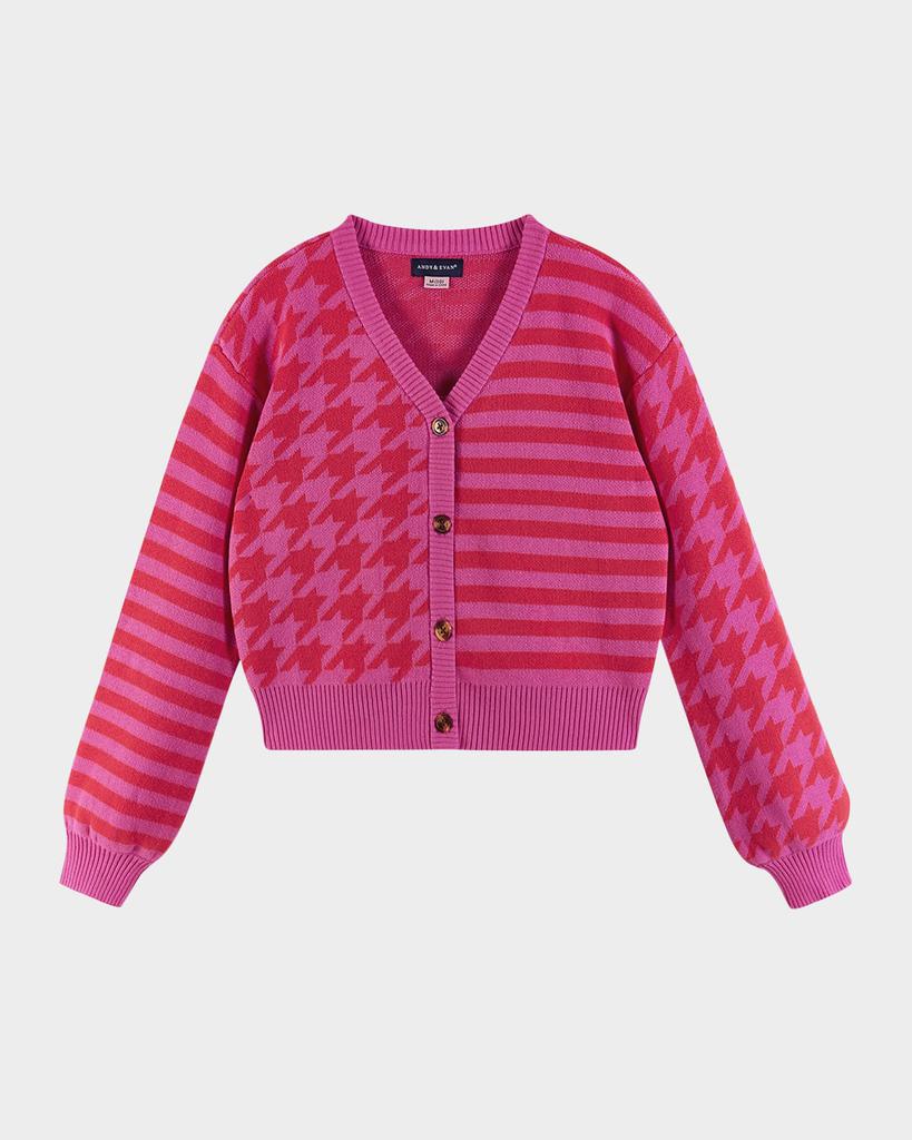 Andy & Evan Girl's Houndstooth/Stripe Cropped Cardigan, Size 7-16