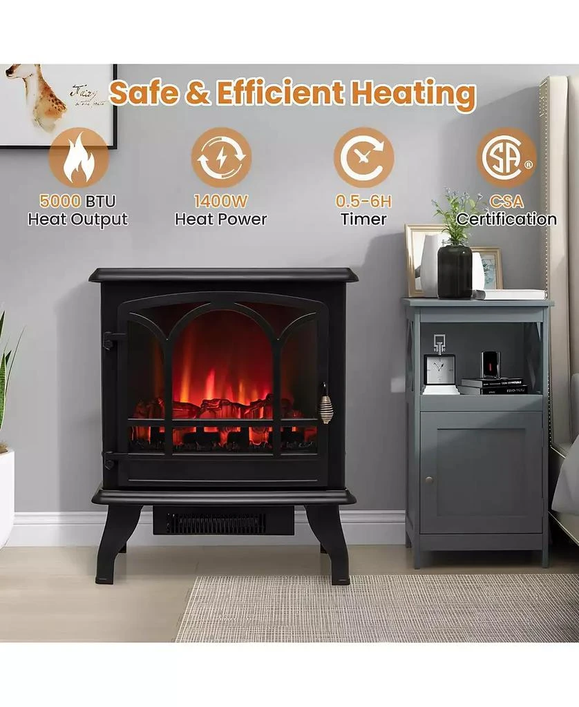 SUGIFT 1400W Electric Stove Heater with 3-Level Flame Effect and 3-Sided View-Black 6