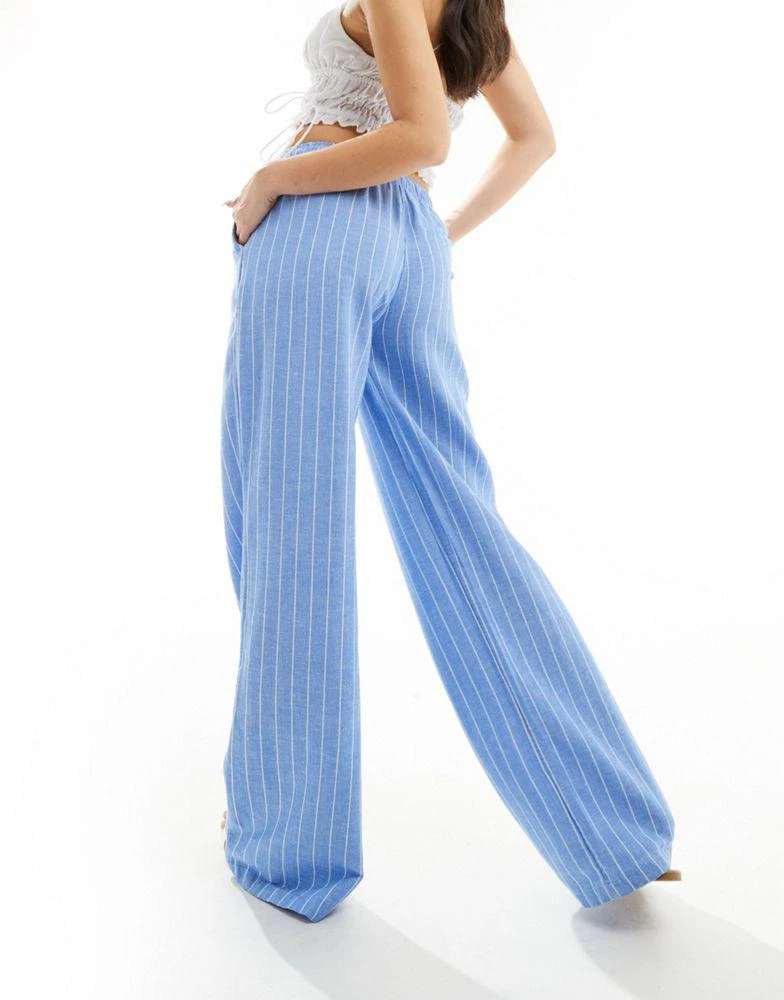 Stradivarius Stradivarius STR rustic pull on trouser in blue pinstripe 4