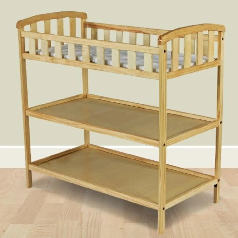 QuikFurn Natural Finish Wood Baby Furniture Changing Table with Safety Rail 1