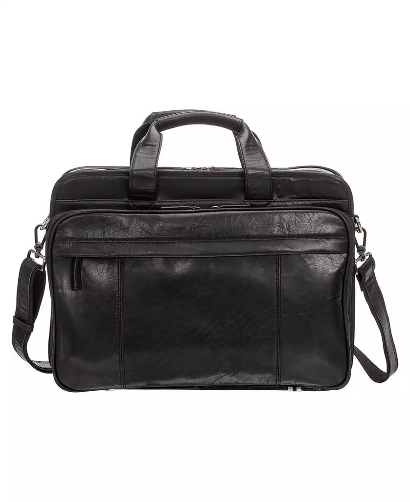 Mancini Leather Goods Men's Buffalo Double Compartment Top Zipper 15.6" Laptop and Tablet Briefcase