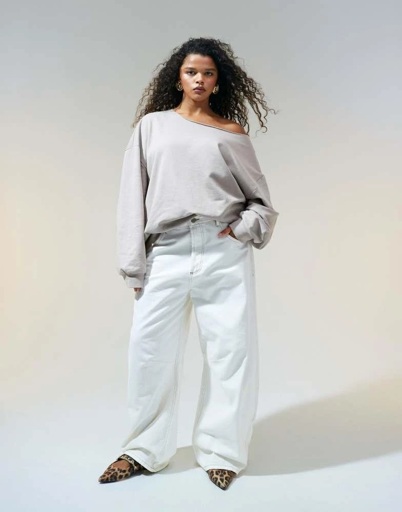 ASOS ASOS DESIGN Curve off shoulder oversized sweatshirt in mink 3