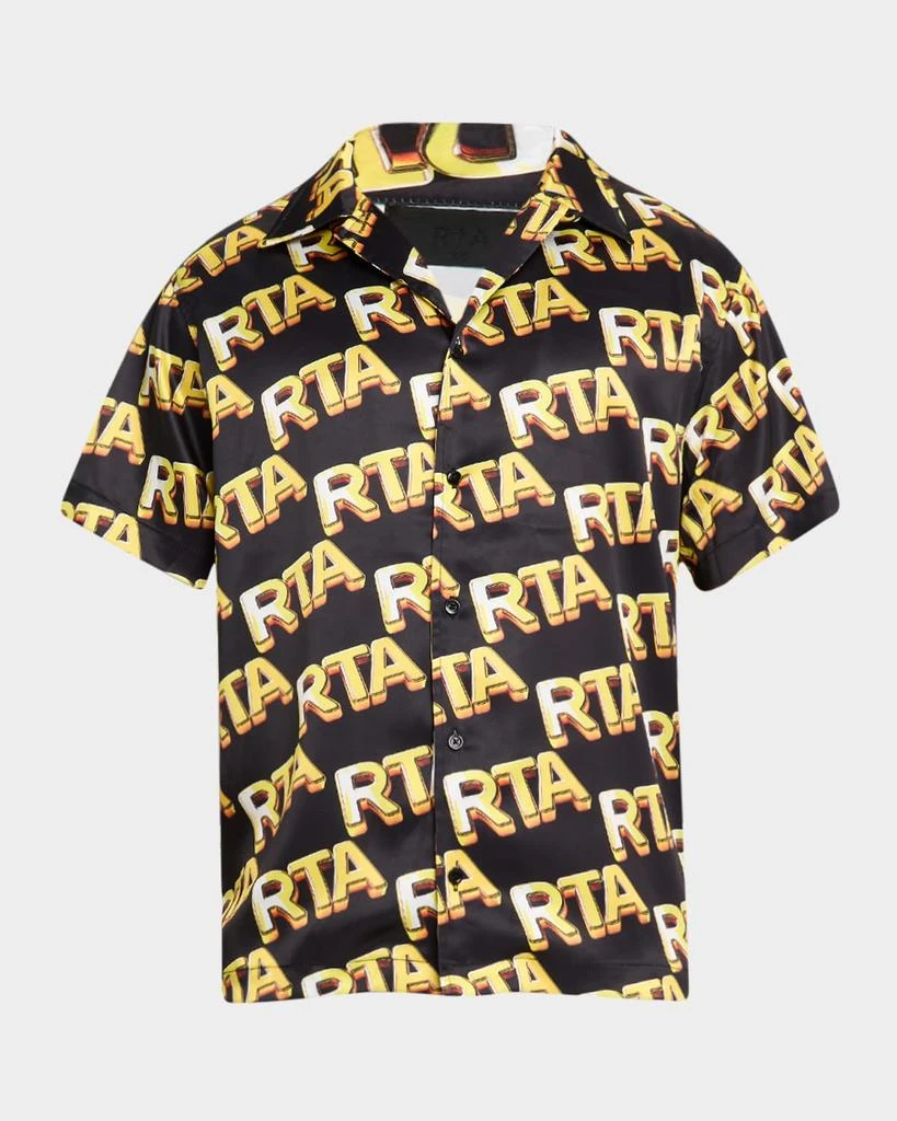RTA Men's Nathan Short-Sleeve Satin Logo Shirt 1