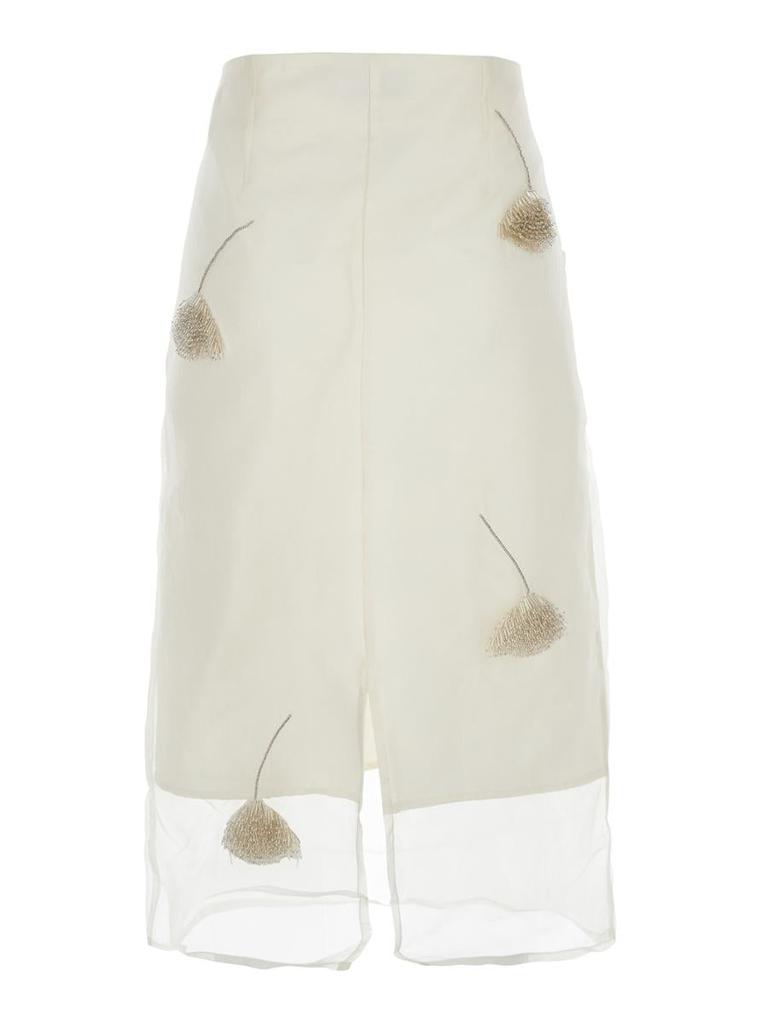 Rohe White Skirt With All-Over Tulip Embellishments In Silk Woman