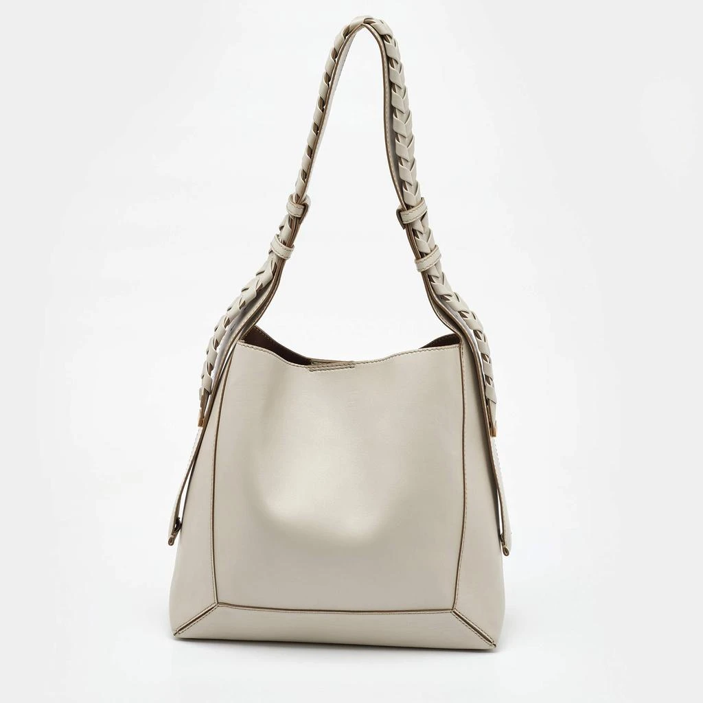 Stella McCartney Stella McCartney Light Grey Faux Leather Medium Braided Handle Hobo 4