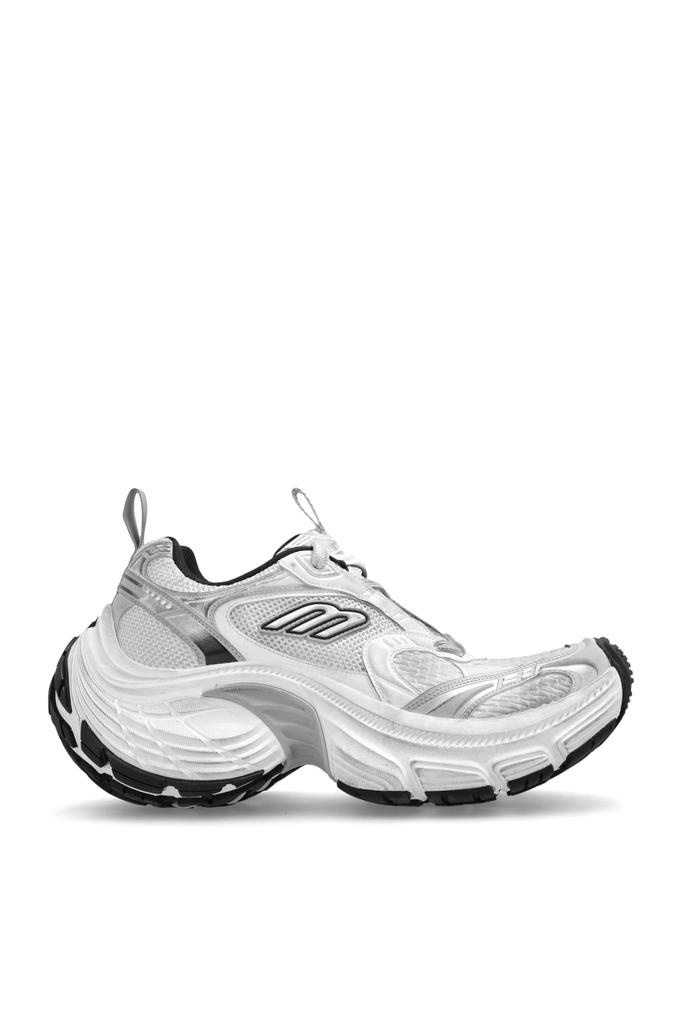 Gray 10XL Distressed Metallic Mesh and Leather Sneakers