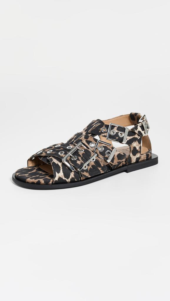 【関税＆送料込み】Ganni Animalier Flat Sandal With Buckles Ganni Buckle Flat Strap Sandals - Shoes - Free Shipping