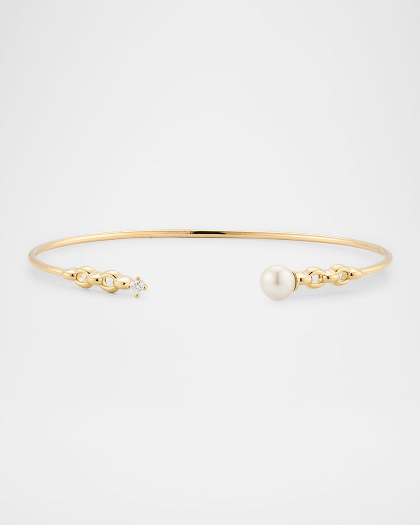 Mizuki 14K Yellow Gold Diamond and 5mm Freshwater Pearl Bangle Bracelet