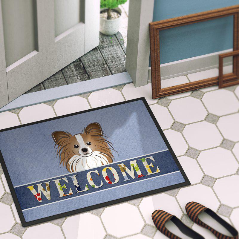 Caroline's Treasures 24 in x 36 in Papillon Welcome Door Mat Indoor/Outdoor