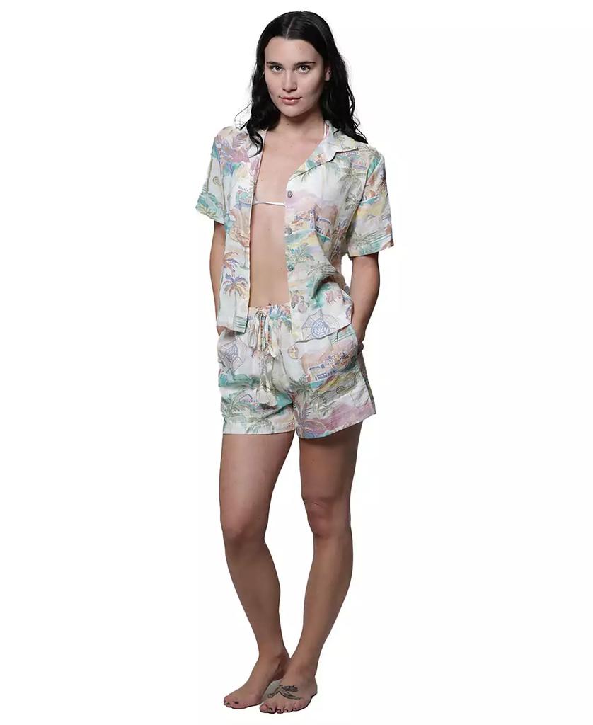 J Valdi Women's Short-Sleeve Buton-Down Swim Shirt