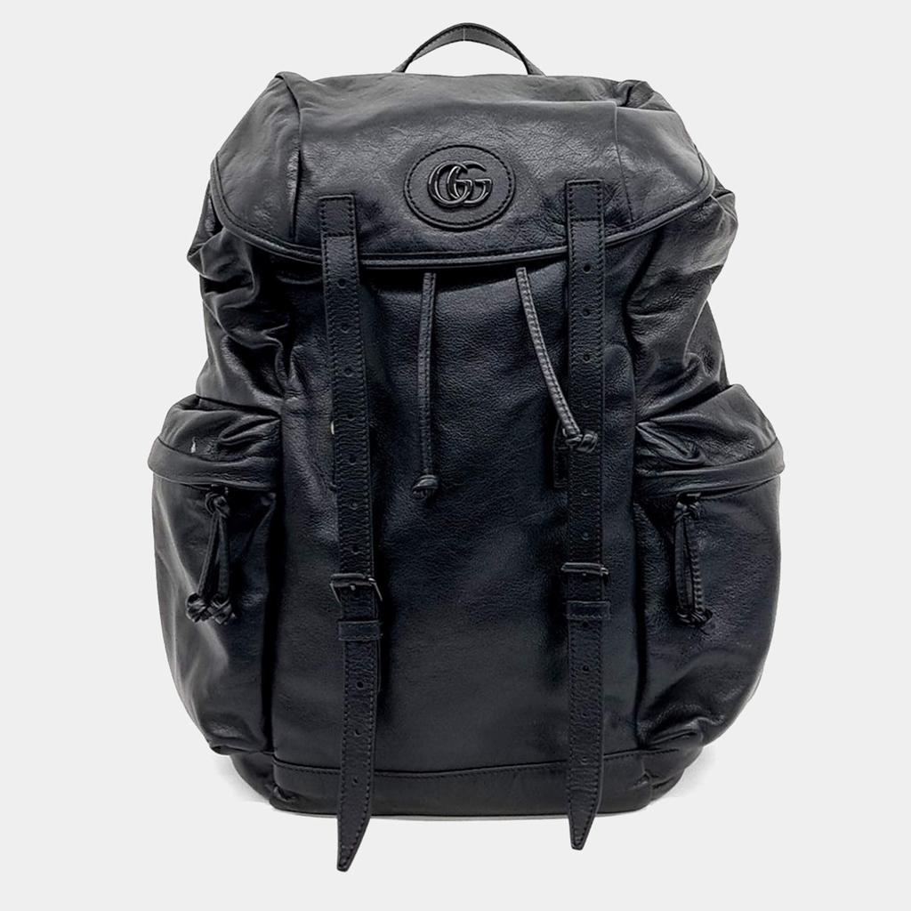 ［GUCCI］Nylon Leather Backpack/BLACK Gucci Nylon And Leather Trimmed Small Backpack In Black With