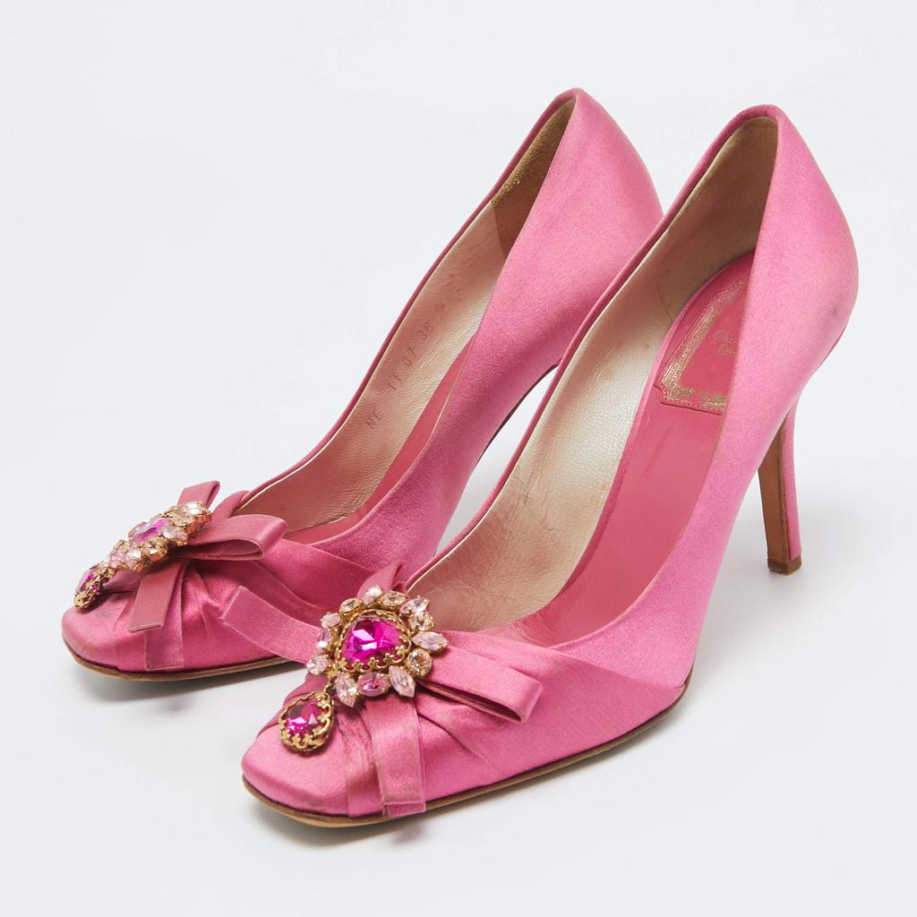 Shop Dior Pink Satin Crystal Embellished Bow Pumps Size 36